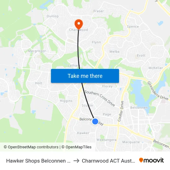 Hawker Shops Belconnen Way to Charnwood ACT Australia map