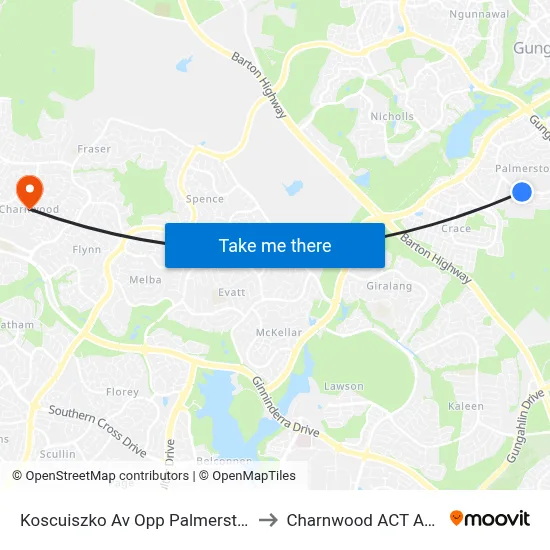 Koscuiszko Av Opp Palmerston Shops to Charnwood ACT Australia map