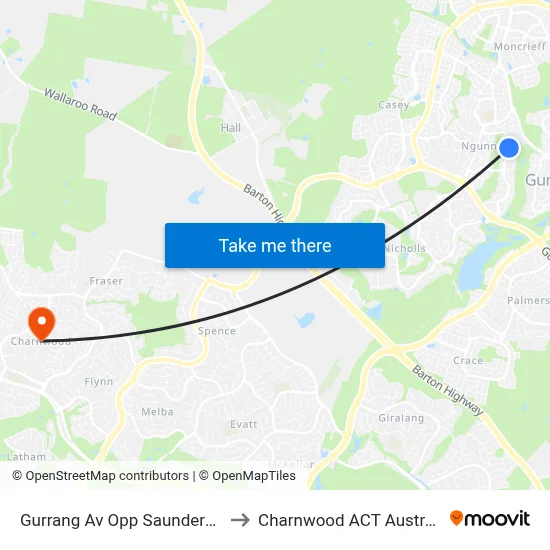 Gurrang Av Opp Saunders St to Charnwood ACT Australia map