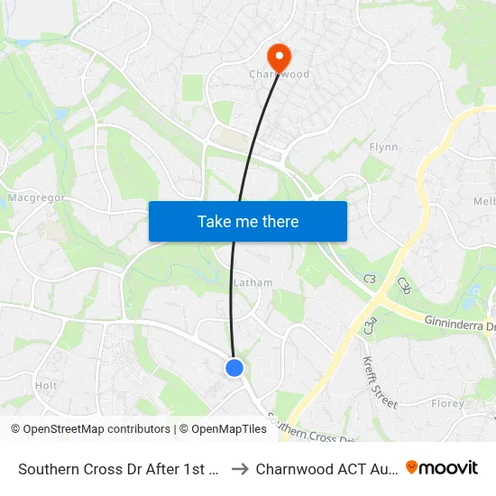 Southern Cross Dr After 1st Starke St to Charnwood ACT Australia map