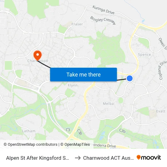 Alpen St After Kingsford Smith Dr to Charnwood ACT Australia map