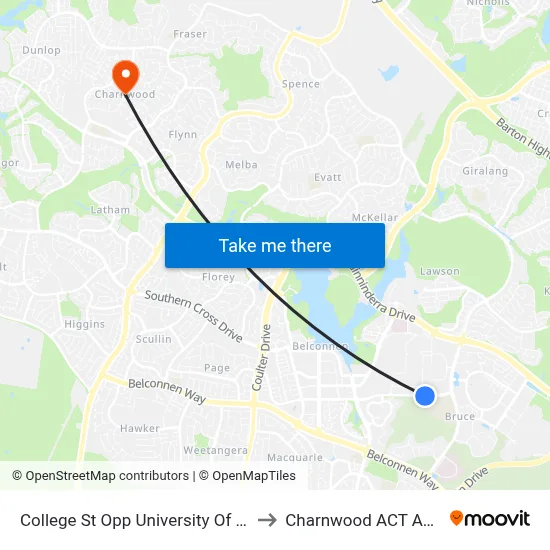 College St Opp University Of Canberra to Charnwood ACT Australia map