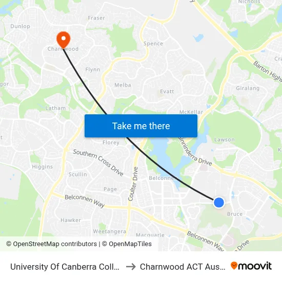 University Of Canberra College St to Charnwood ACT Australia map