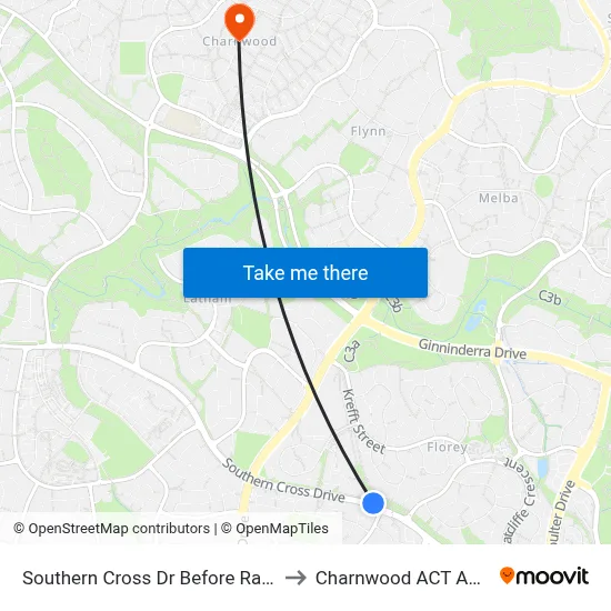 Southern Cross Dr Before Ratcliffe Cr to Charnwood ACT Australia map