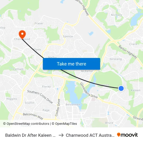 Baldwin Dr After Kaleen Hs to Charnwood ACT Australia map