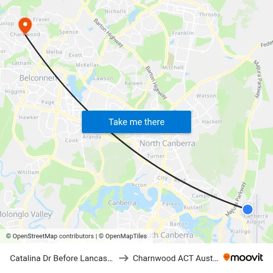 Catalina Dr Before Lancaster Pl to Charnwood ACT Australia map