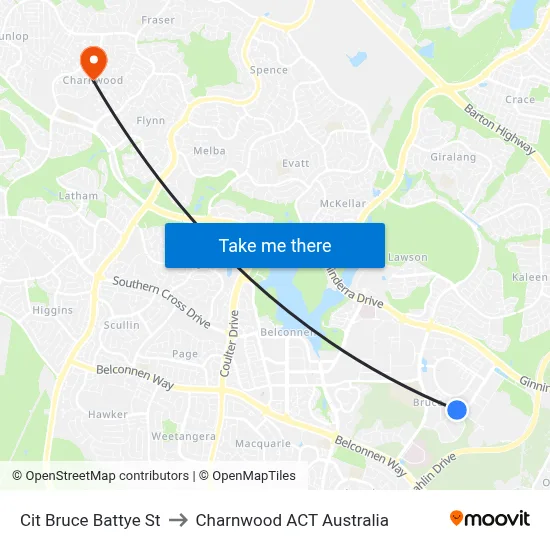 Cit Bruce Battye St to Charnwood ACT Australia map