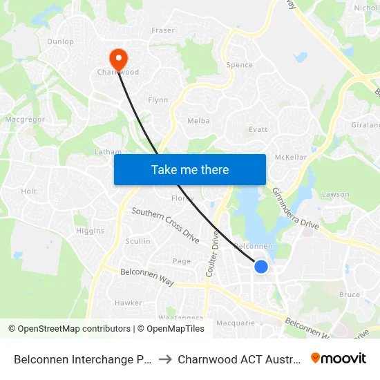 Belconnen Interchange Plt 1 to Charnwood ACT Australia map