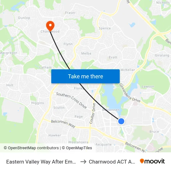 Eastern Valley Way After Emu Bank Dr to Charnwood ACT Australia map