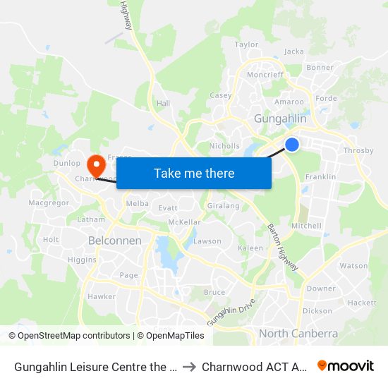 Gungahlin Leisure Centre the Valley Av to Charnwood ACT Australia map