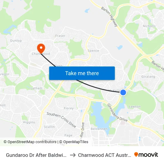 Gundaroo Dr After Baldwin Dr to Charnwood ACT Australia map