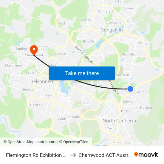 Flemington Rd Exhibition Park to Charnwood ACT Australia map