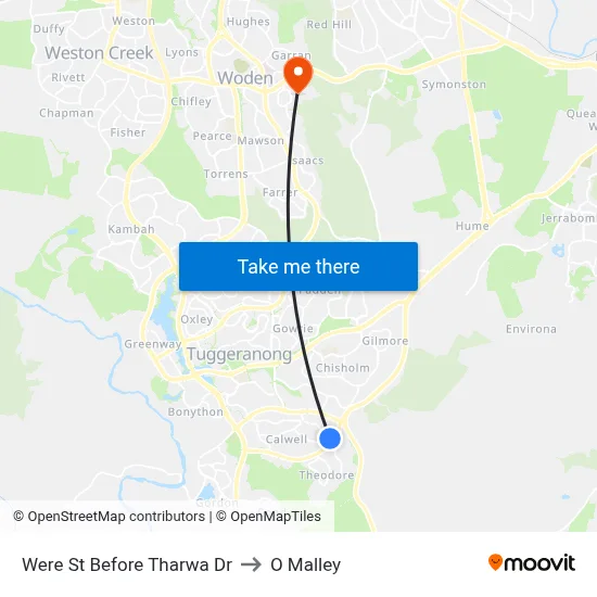 Were St Before Tharwa Dr to O Malley map