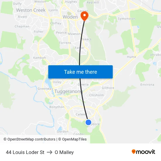 44 Louis Loder St to O Malley map
