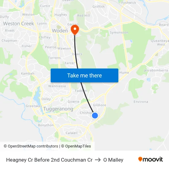 Heagney Cr Before 2nd Couchman Cr to O Malley map