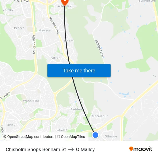 Chisholm Shops Benham St to O Malley map