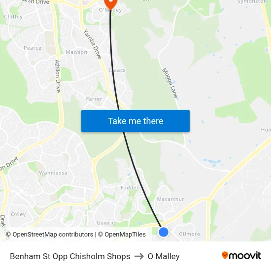 Benham St Opp Chisholm Shops to O Malley map