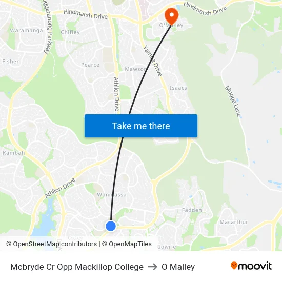 Mcbryde Cr Opp Mackillop College to O Malley map