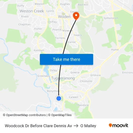 Woodcock Dr Before Clare Dennis Av to O Malley map