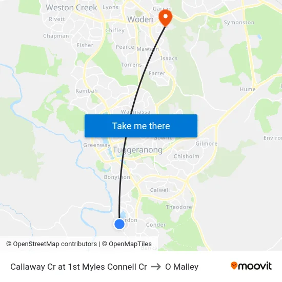 Callaway Cr at 1st Myles Connell Cr to O Malley map