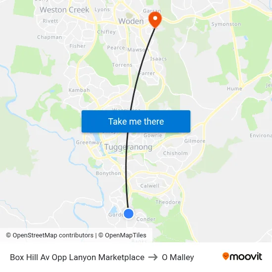Box Hill Av Opp Lanyon Marketplace to O Malley map