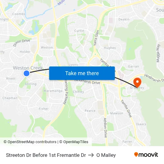Streeton Dr Before 1st Fremantle Dr to O Malley map