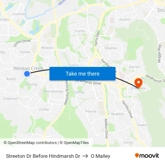 Streeton Dr Before Hindmarsh Dr to O Malley map