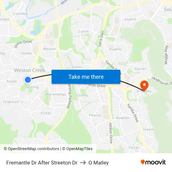 Fremantle Dr After Streeton Dr to O Malley map