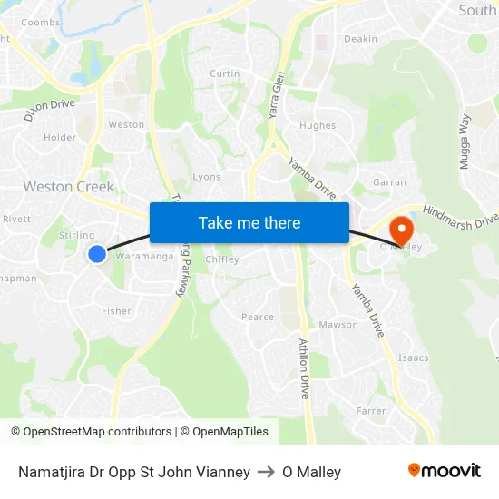 Namatjira Dr Opp St John Vianney to O Malley map