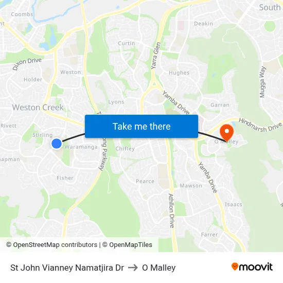 St John Vianney Namatjira Dr to O Malley map