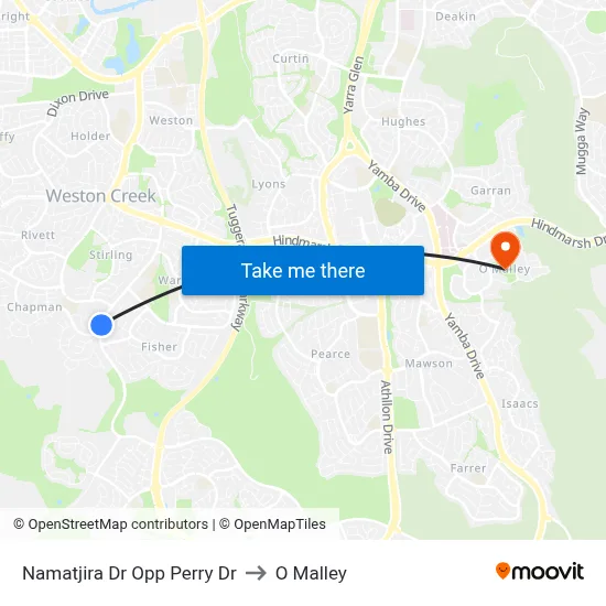 Namatjira Dr Opp Perry Dr to O Malley map