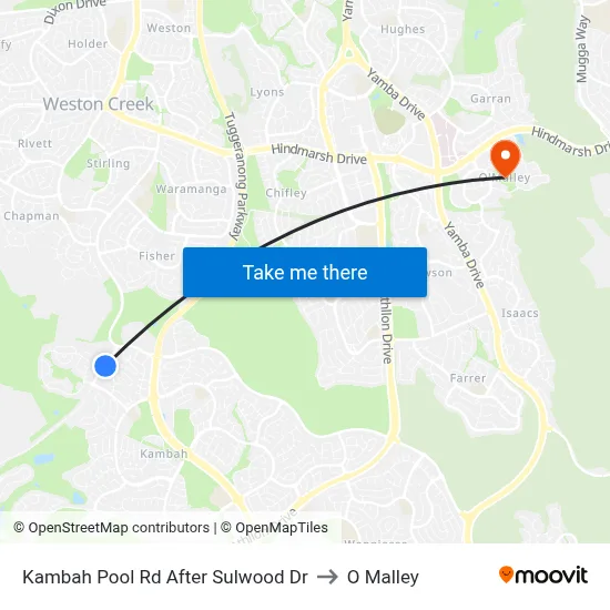 Kambah Pool Rd After Sulwood Dr to O Malley map