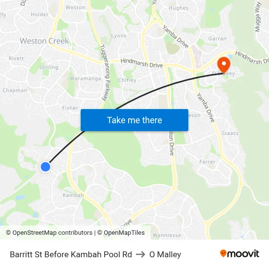 Barritt St Before Kambah Pool Rd to O Malley map