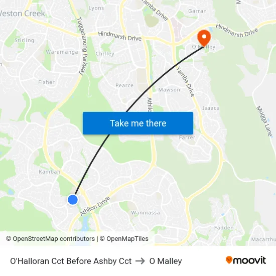 O'Halloran Cct Before Ashby Cct to O Malley map