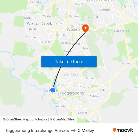 Tuggeranong Interchange Arrivals to O Malley map