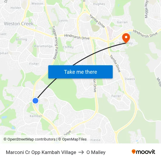 Marconi Cr Opp Kambah Village to O Malley map