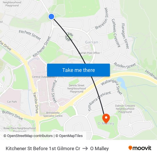 Kitchener St Before 1st Gilmore Cr to O Malley map