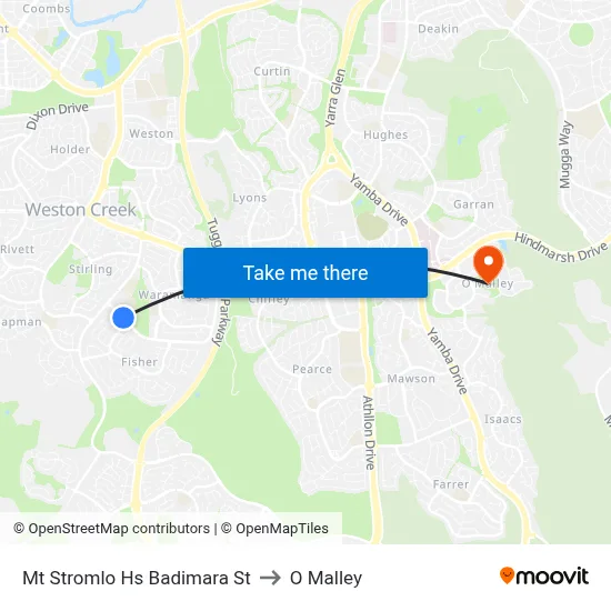 Mt Stromlo Hs Badimara St to O Malley map