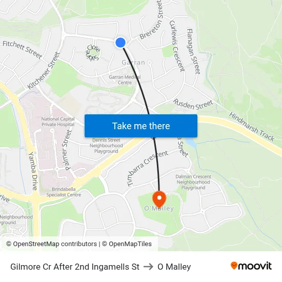 Gilmore Cr After 2nd Ingamells St to O Malley map