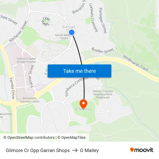Gilmore Cr Opp Garran Shops to O Malley map