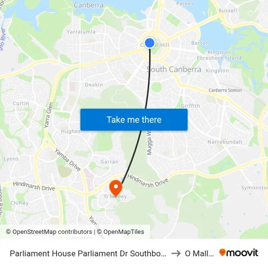 Parliament House Parliament Dr Southbound to O Malley map