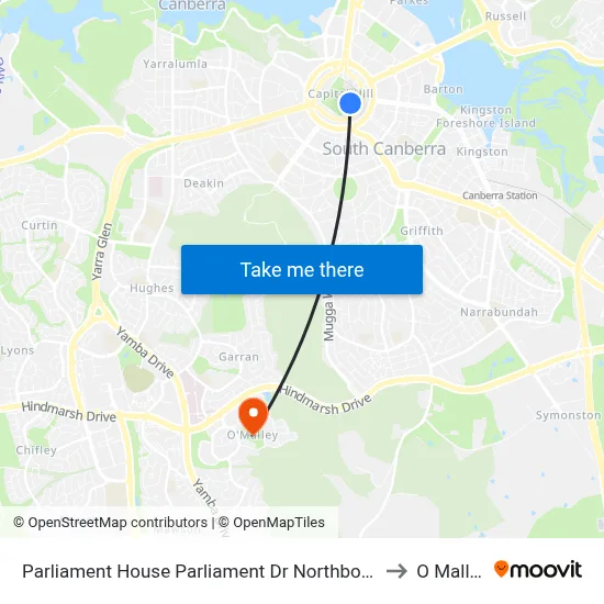 Parliament House Parliament Dr Northbound to O Malley map