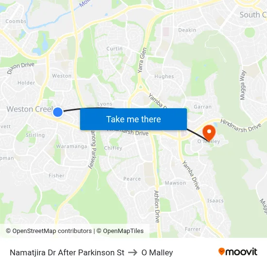 Namatjira Dr After Parkinson St to O Malley map