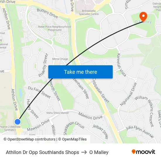 Athllon Dr Opp Southlands Shops to O Malley map