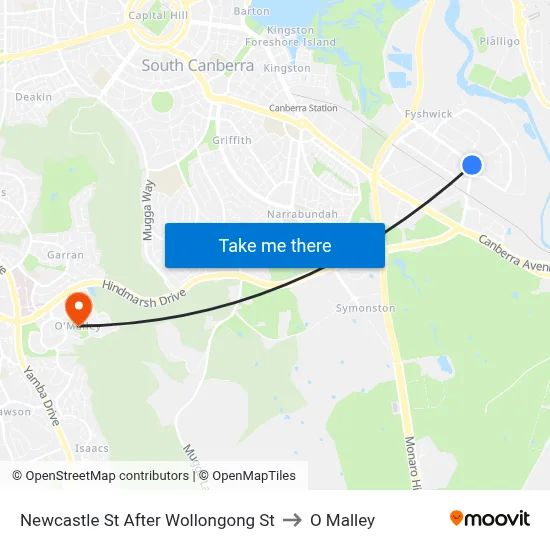 Newcastle St After Wollongong St to O Malley map