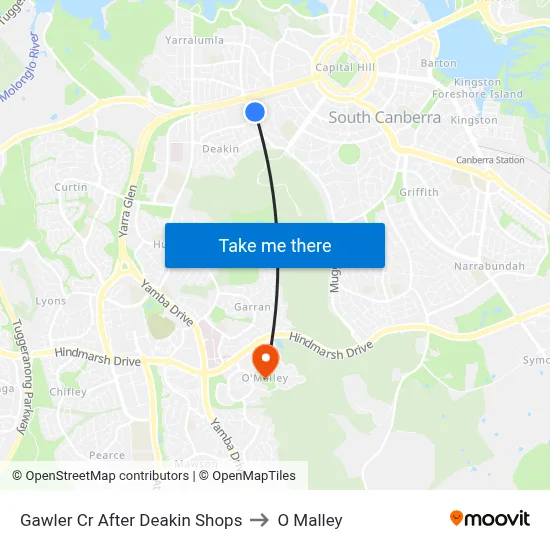 Gawler Cr After Deakin Shops to O Malley map