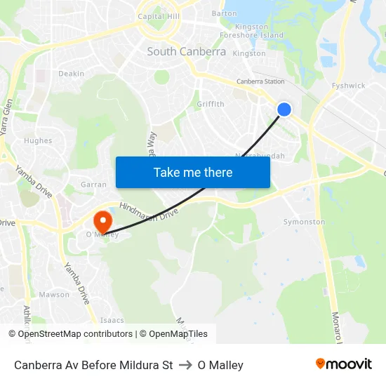 Canberra Av Before Mildura St to O Malley map