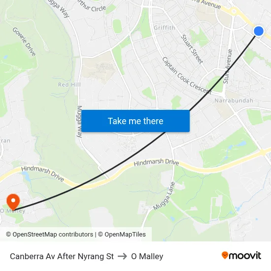 Canberra Av After Nyrang St to O Malley map