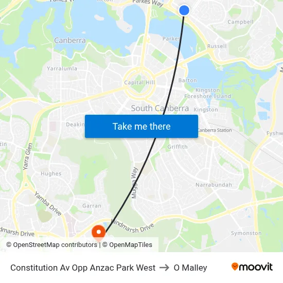 Constitution Av Opp Anzac Park West to O Malley map
