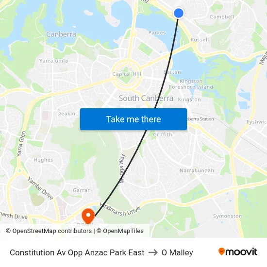 Constitution Av Opp Anzac Park East to O Malley map